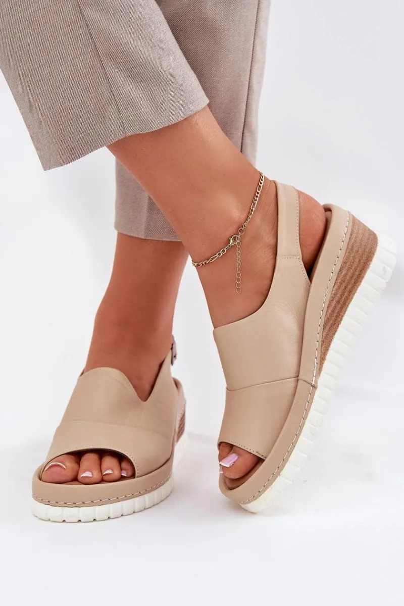 Sandały Na Koturnie>Artiker Sandały Damskie Skórzane Na Koturnie 56C0919 Beżowe Beżowy