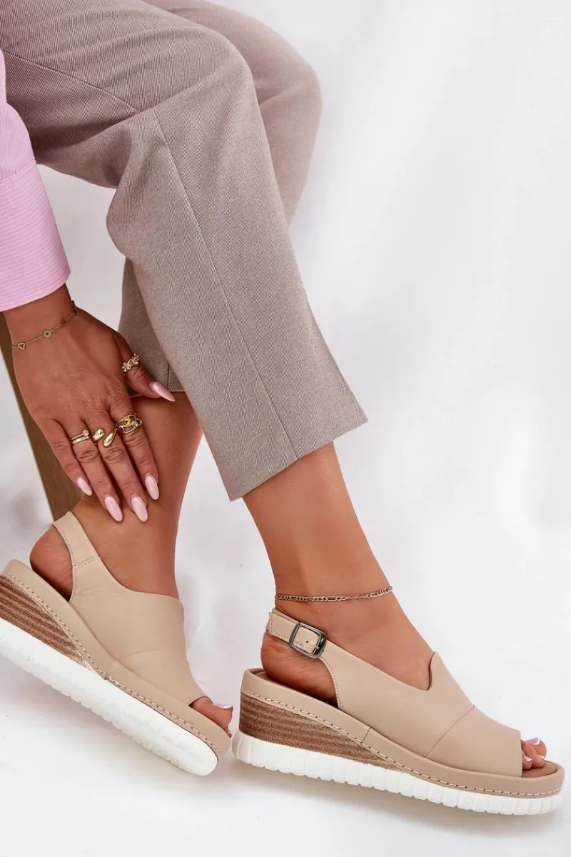 Sandały Na Koturnie>Artiker Sandały Damskie Skórzane Na Koturnie 56C0919 Beżowe Beżowy