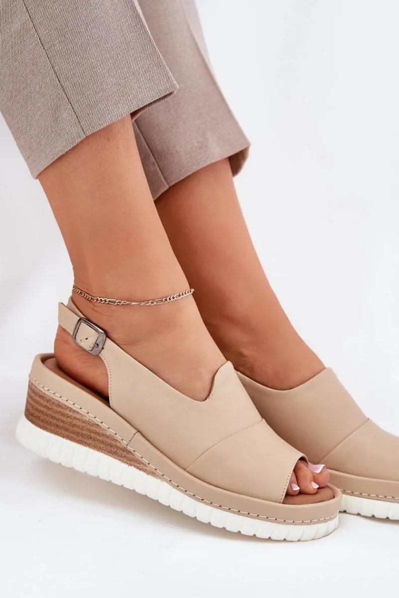 Sandały Na Koturnie>Artiker Sandały Damskie Skórzane Na Koturnie 56C0919 Beżowe Beżowy