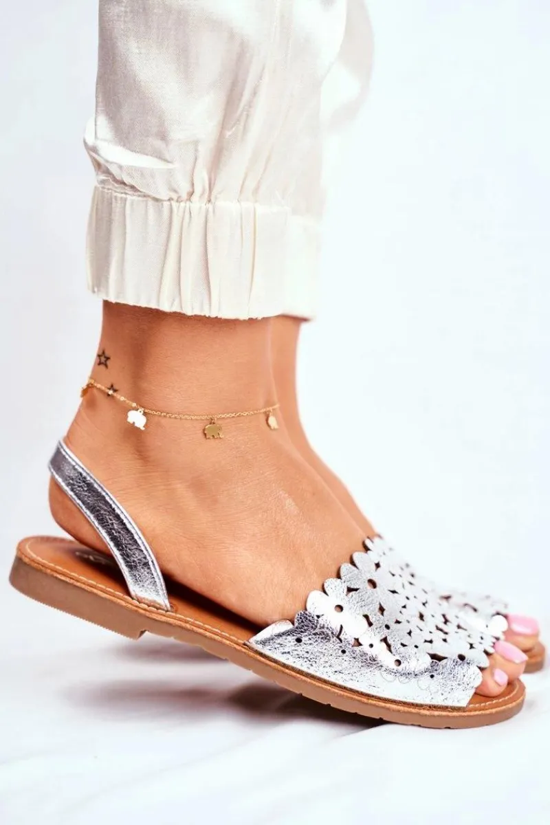 Sandały Płaskie>Evento Sandały Damskie Wsuwane Srebrne I Like Summer