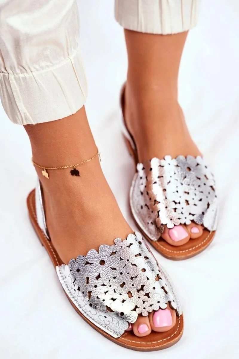 Sandały Płaskie>Evento Sandały Damskie Wsuwane Srebrne I Like Summer