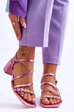 Discount Sandały Damskie Wzór Skóry Węża Fioletowe Amorio Damskie Sandały Na Obcasie