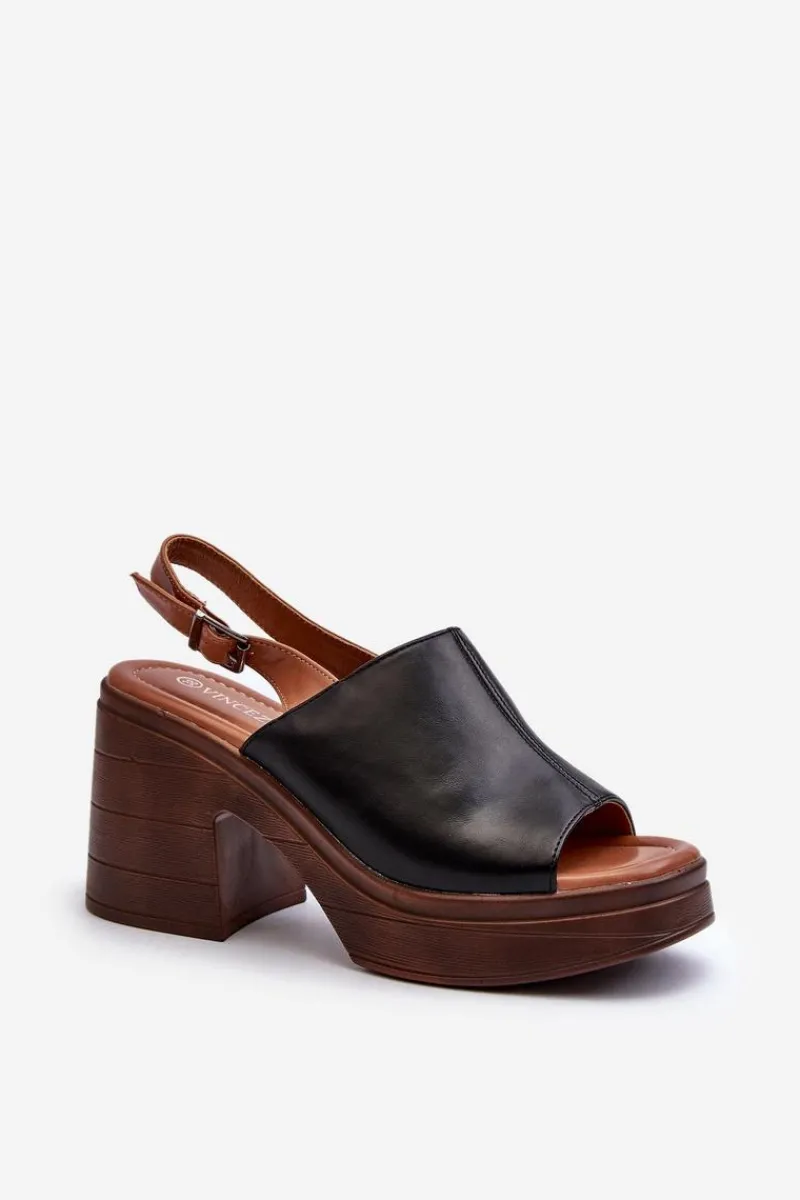 New Sandały Damskie Z Eko Skóry Na Masywnym Obcasie I Platformie Czarne Meeyah Damskie Sandały Na Obcasie