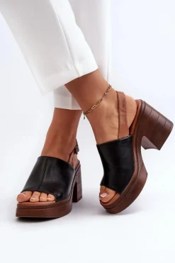 New Sandały Damskie Z Eko Skóry Na Masywnym Obcasie I Platformie Czarne Meeyah Damskie Sandały Na Obcasie
