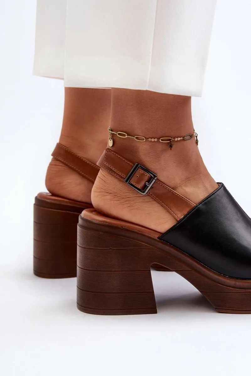 New Sandały Damskie Z Eko Skóry Na Masywnym Obcasie I Platformie Czarne Meeyah Damskie Sandały Na Obcasie