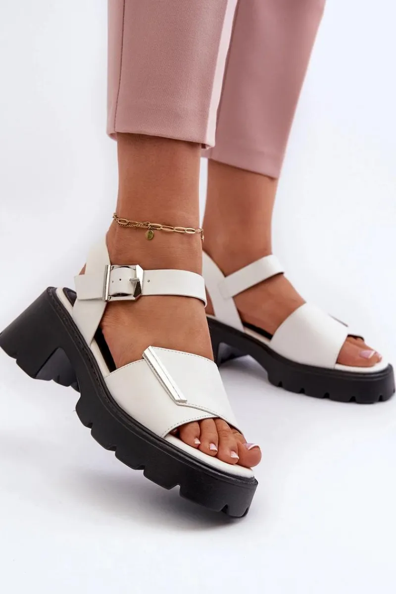 Sale Sandały Damskie Z Eko Skóry Na Obcasie I Platformie Vinceza 36257 Biały Damskie Sandały Na Obcasie
