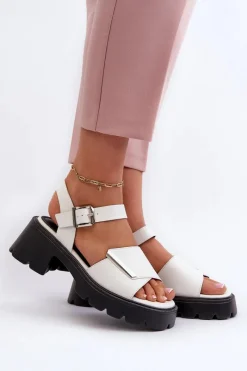 Sale Sandały Damskie Z Eko Skóry Na Obcasie I Platformie Vinceza 36257 Biały Damskie Sandały Na Obcasie