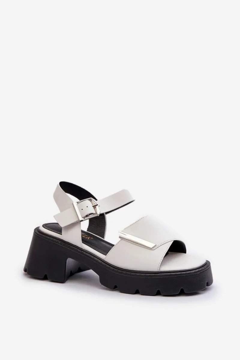 Sale Sandały Damskie Z Eko Skóry Na Obcasie I Platformie Vinceza 36257 Biały Damskie Sandały Na Obcasie