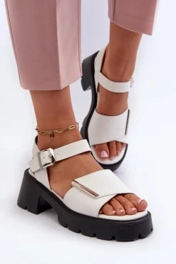 Sale Sandały Damskie Z Eko Skóry Na Obcasie I Platformie Vinceza 36257 Biały Damskie Sandały Na Obcasie