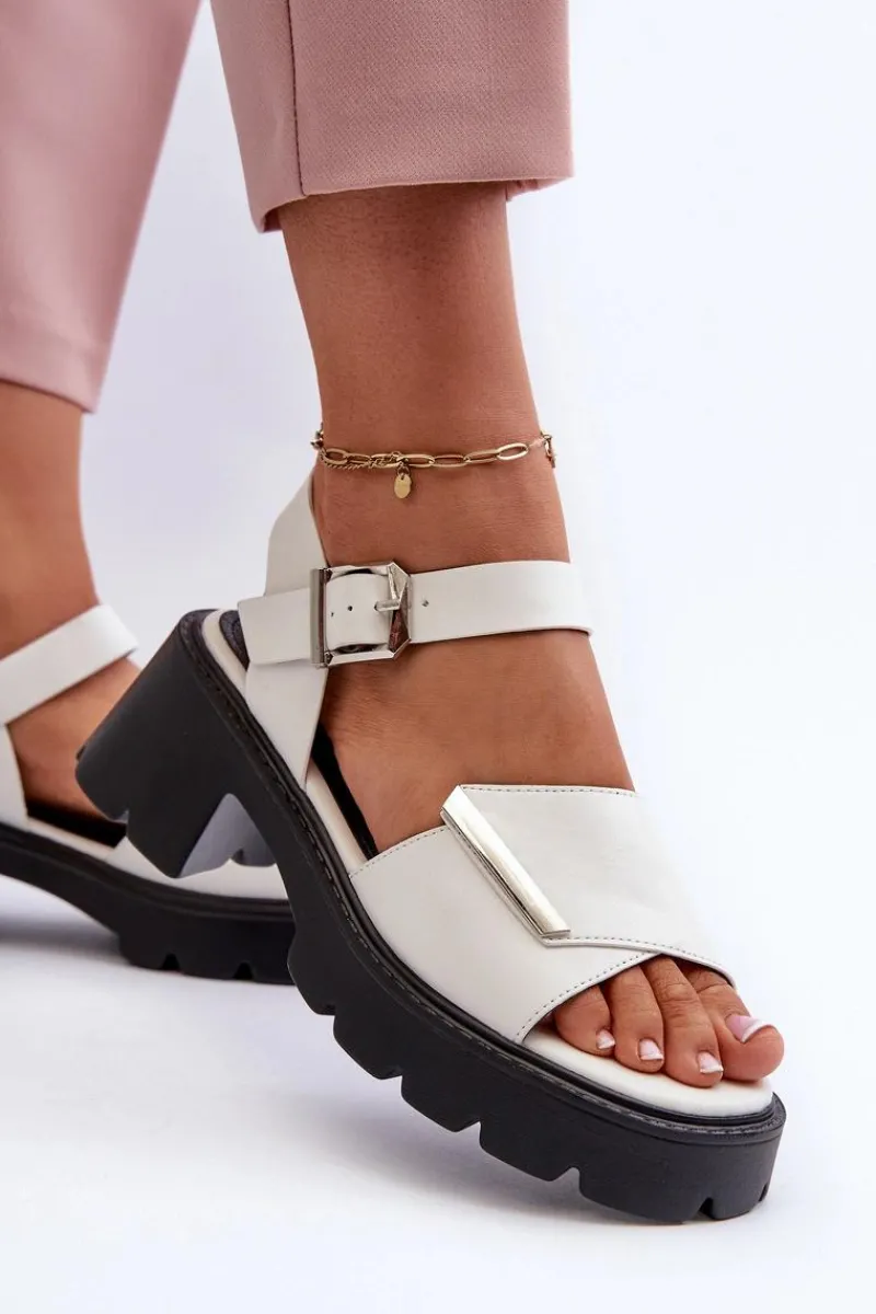 Sale Sandały Damskie Z Eko Skóry Na Obcasie I Platformie Vinceza 36257 Biały Damskie Sandały Na Obcasie