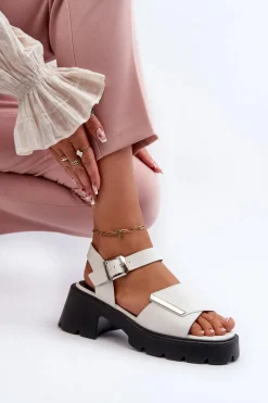 Sale Sandały Damskie Z Eko Skóry Na Obcasie I Platformie Vinceza 36257 Biały Damskie Sandały Na Obcasie