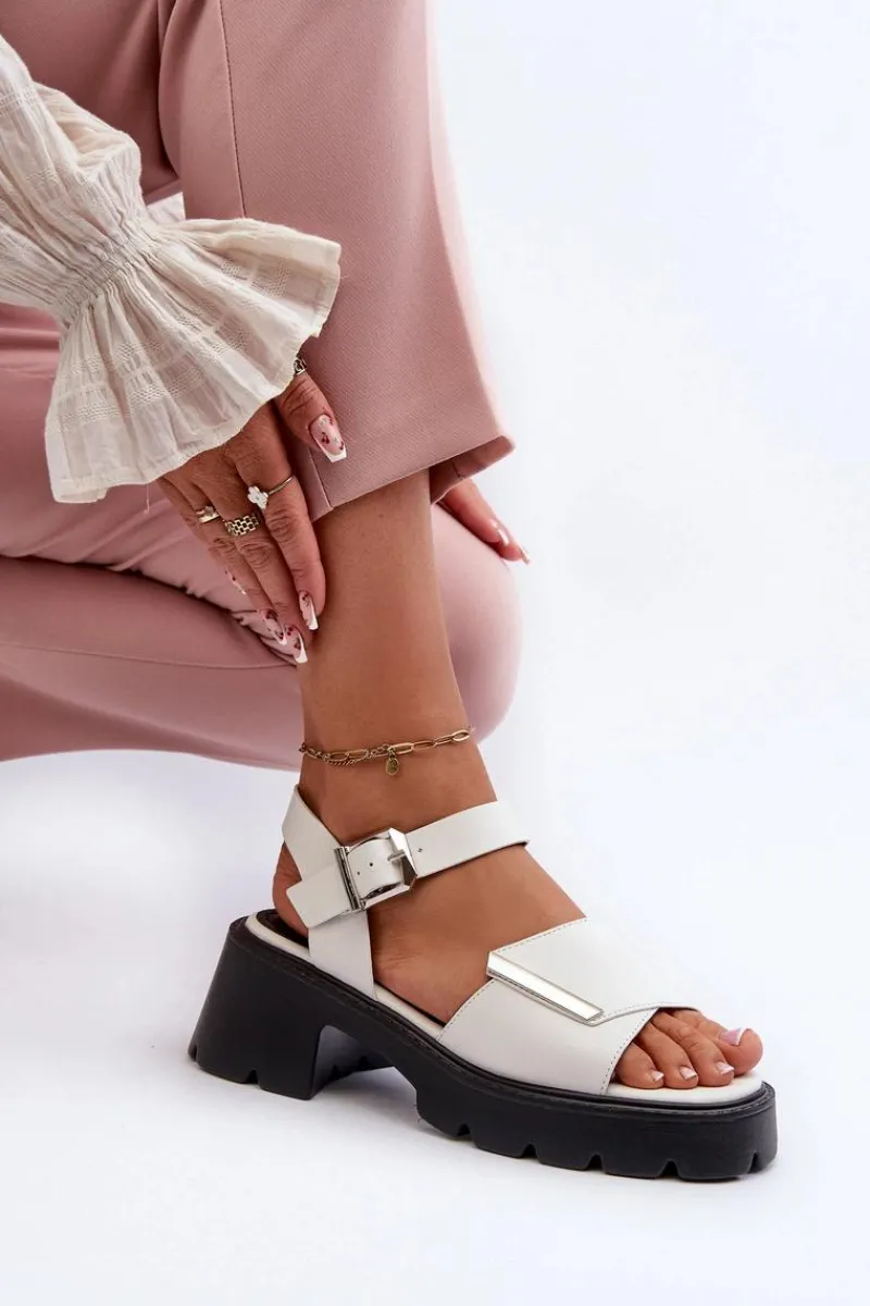 Sale Sandały Damskie Z Eko Skóry Na Obcasie I Platformie Vinceza 36257 Biały Damskie Sandały Na Obcasie