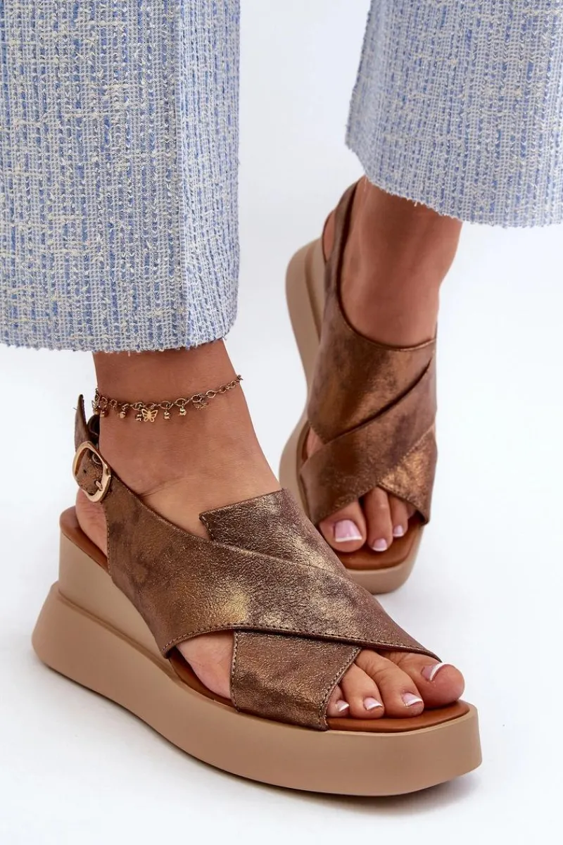 Clearance Boto Sandały Damskie Z Eko Skóry Na Platformie I Koturnie Miedziane Vaiara