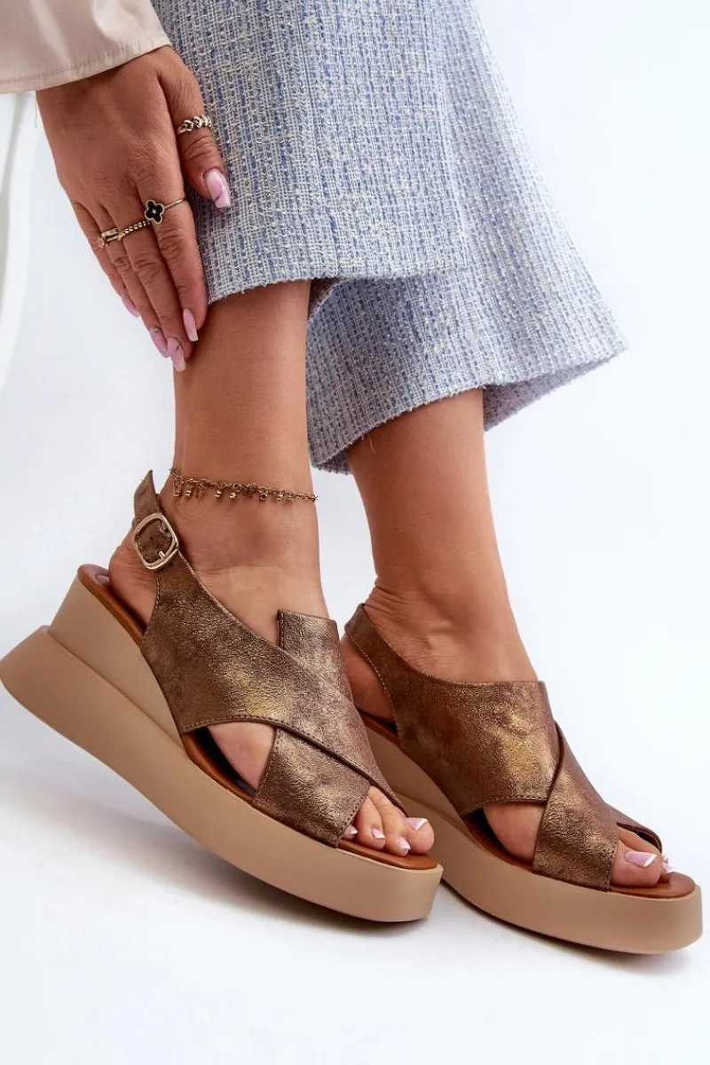 Clearance Boto Sandały Damskie Z Eko Skóry Na Platformie I Koturnie Miedziane Vaiara