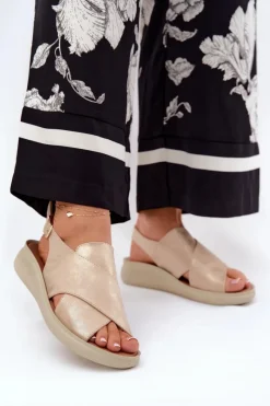 Sandały Z Cholewką|Sandały Na Koturnie>Boto Sandały Damskie Z Eko Skóry Złote Tosmelia Złoty