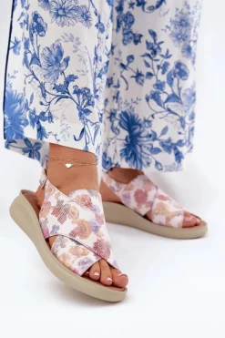 Online Boto Sandały Damskie Z Eko Skóry W Kwiaty Multikolor Tosmelia Wielokolorowy