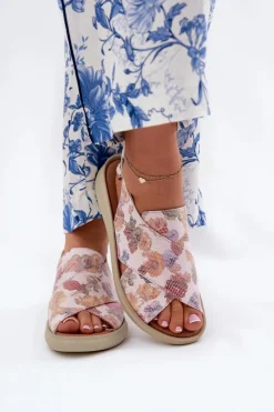 Online Boto Sandały Damskie Z Eko Skóry W Kwiaty Multikolor Tosmelia Wielokolorowy