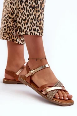 Best Sandały Damskie Z Eko Skóry Sergio Leone SK085H Brązowe Damskie Sandały Płaskie