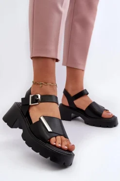 Outlet Buty damskie Vinceza Sandały Damskie Z Eko Skóry Na Obcasie I Platformie Vinceza 36257 Czarne