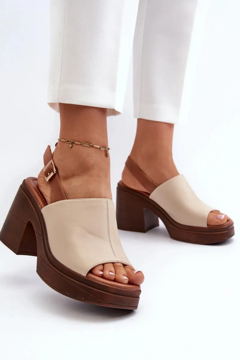 Sandały Na Obcasie>Buty damskie Vinceza Sandały Damskie Z Eko Skóry Na Masywnym Obcasie I Platformie Beżowe Meeyah