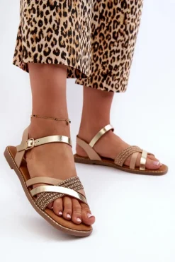 Hot Buty Sergio Leone Sandały Damskie Z Eko Skóry Sergio Leone SK085H Złote