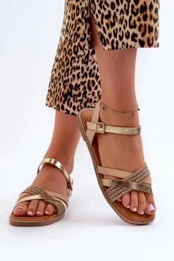 Hot Buty Sergio Leone Sandały Damskie Z Eko Skóry Sergio Leone SK085H Złote