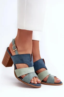 Hot Evento Sandały Damskie Z Eko Zamszu Na Obcasie Słupku Niebieskie Qutima