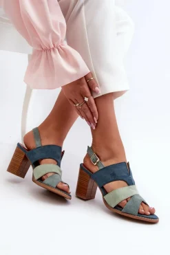 Hot Evento Sandały Damskie Z Eko Zamszu Na Obcasie Słupku Niebieskie Qutima