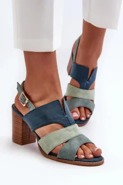 Hot Evento Sandały Damskie Z Eko Zamszu Na Obcasie Słupku Niebieskie Qutima