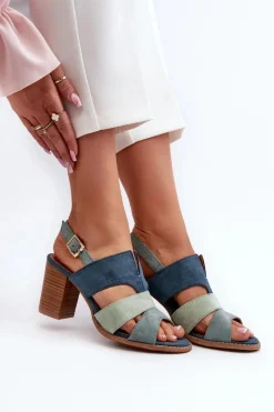 Hot Evento Sandały Damskie Z Eko Zamszu Na Obcasie Słupku Niebieskie Qutima