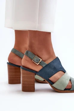 Hot Evento Sandały Damskie Z Eko Zamszu Na Obcasie Słupku Niebieskie Qutima