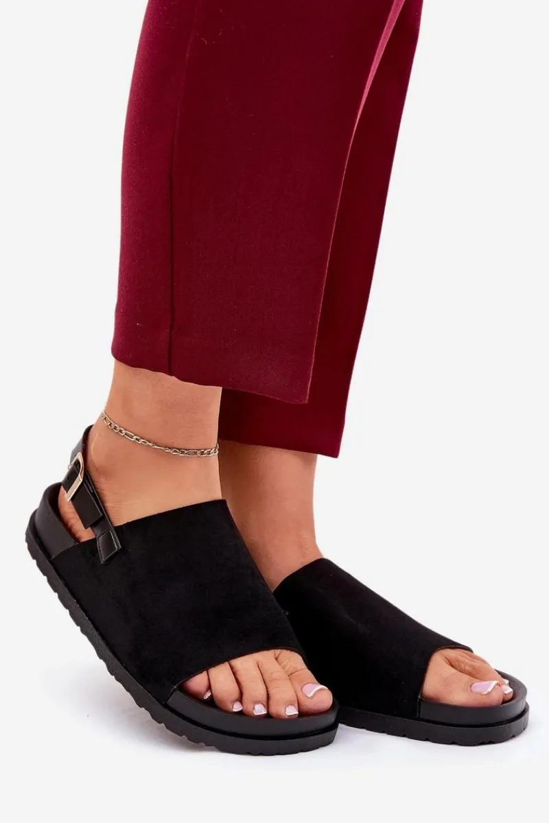 Sandały Płaskie>Boto Sandały Damskie Z Eko Zamszu Na Platformie Czarne Migola Czarny