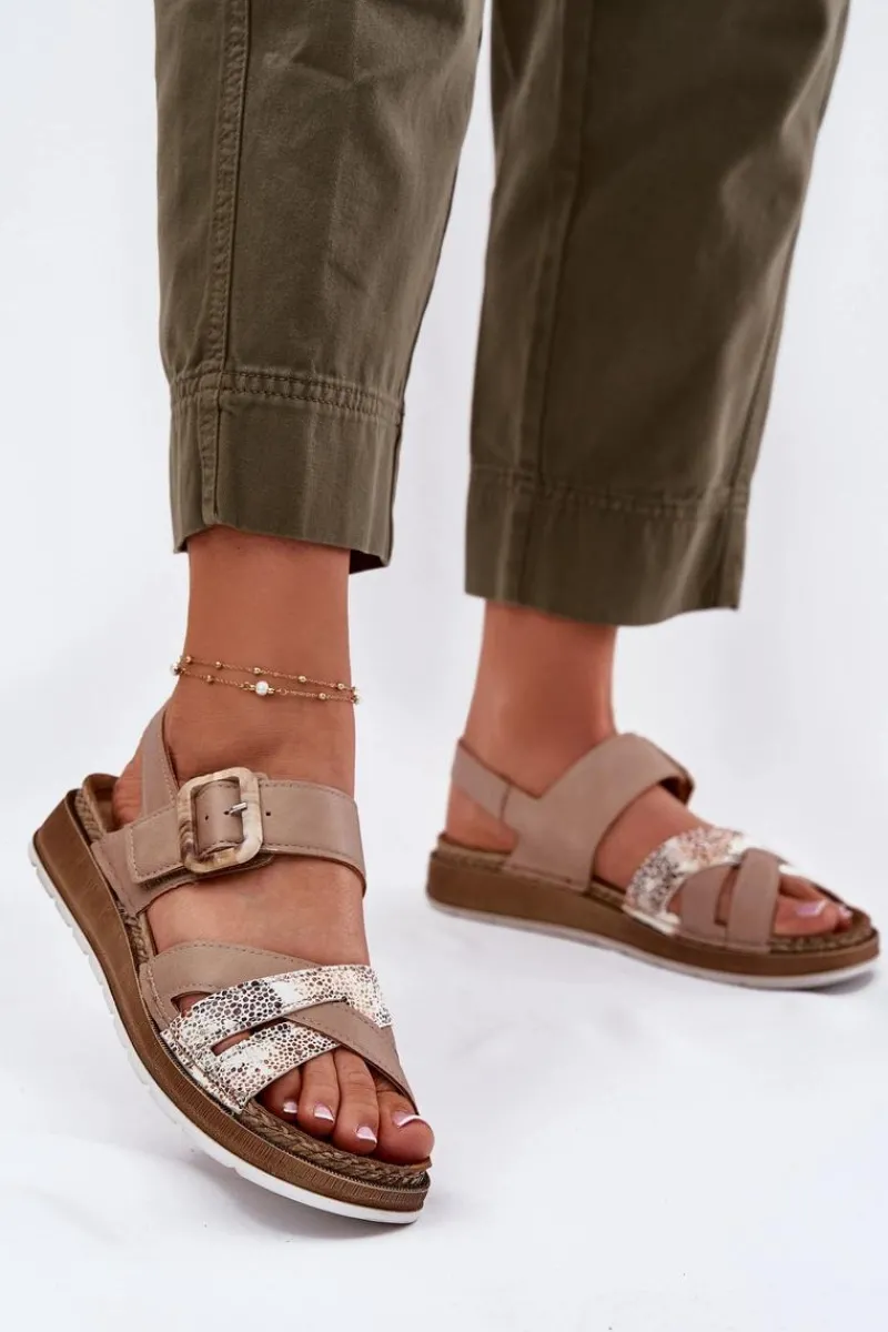 Clearance INBLU Sandały Damskie Z Klamrą GS000056 Beżowe Beżowy