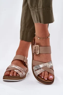 Clearance INBLU Sandały Damskie Z Klamrą GS000056 Beżowe Beżowy