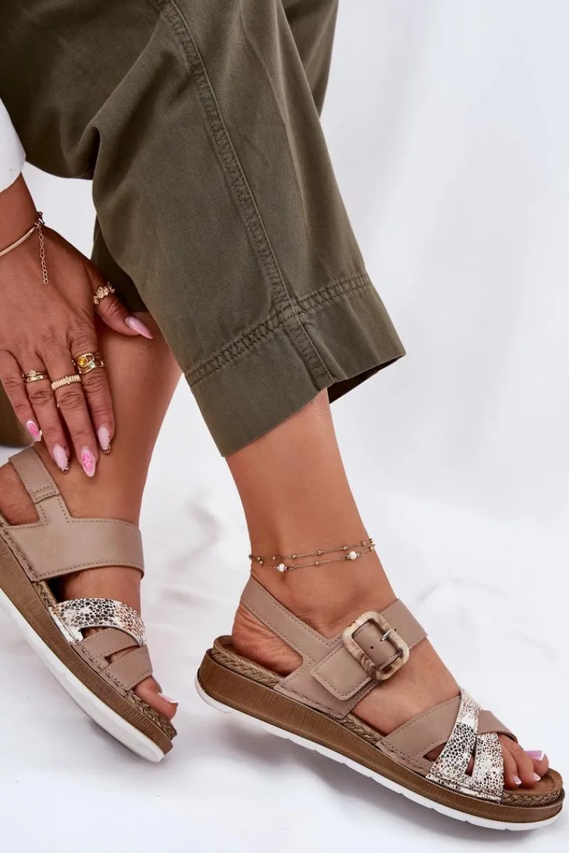 Clearance INBLU Sandały Damskie Z Klamrą GS000056 Beżowe Beżowy