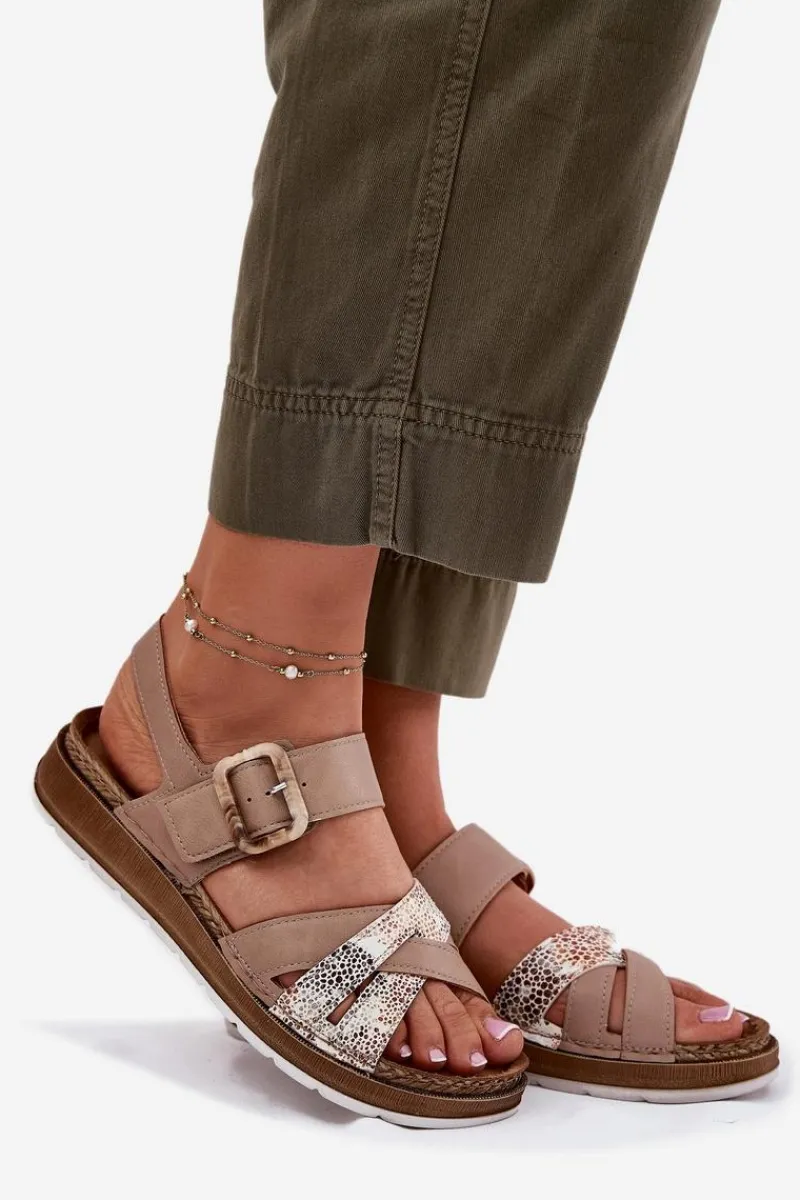Clearance INBLU Sandały Damskie Z Klamrą GS000056 Beżowe Beżowy