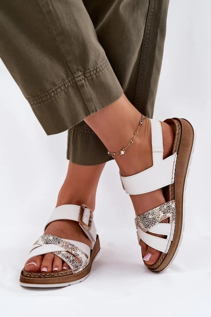 Sandały Na Koturnie|Sandały Płaskie>INBLU Sandały Damskie Z Klamrą GS000056 Białe Biały