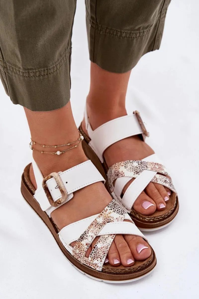 Sandały Na Koturnie|Sandały Płaskie>INBLU Sandały Damskie Z Klamrą GS000056 Białe Biały