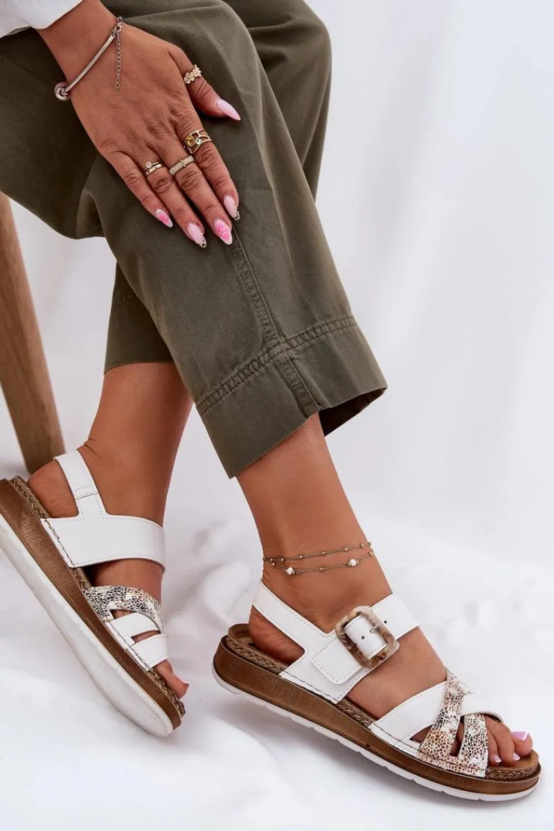 Sandały Na Koturnie|Sandały Płaskie>INBLU Sandały Damskie Z Klamrą GS000056 Białe Biały