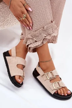 Discount Sandały Damskie Z Klamrami Jasnobeżowe Seladith Damskie Sandały Płaskie