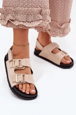 Discount Sandały Damskie Z Klamrami Jasnobeżowe Seladith Damskie Sandały Płaskie