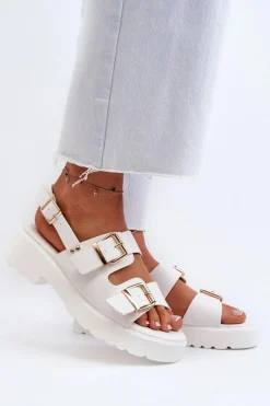 Hot Boto Sandały Damskie Z Klamrami Eko Skórzane Białe Konanttia