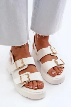 Hot Boto Sandały Damskie Z Klamrami Eko Skórzane Białe Konanttia