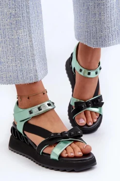 Discount Damskie buty S.Barski Sandały Damskie Z Kokardką D&A CR956 Zielone Zielony