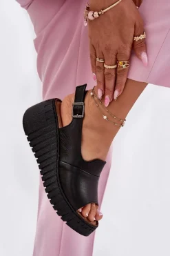 Sandały Na Koturnie>Artiker Sandały Damskie Z Naturalnej Skóry Na Koturnie 54C0791 Czarne Czarny