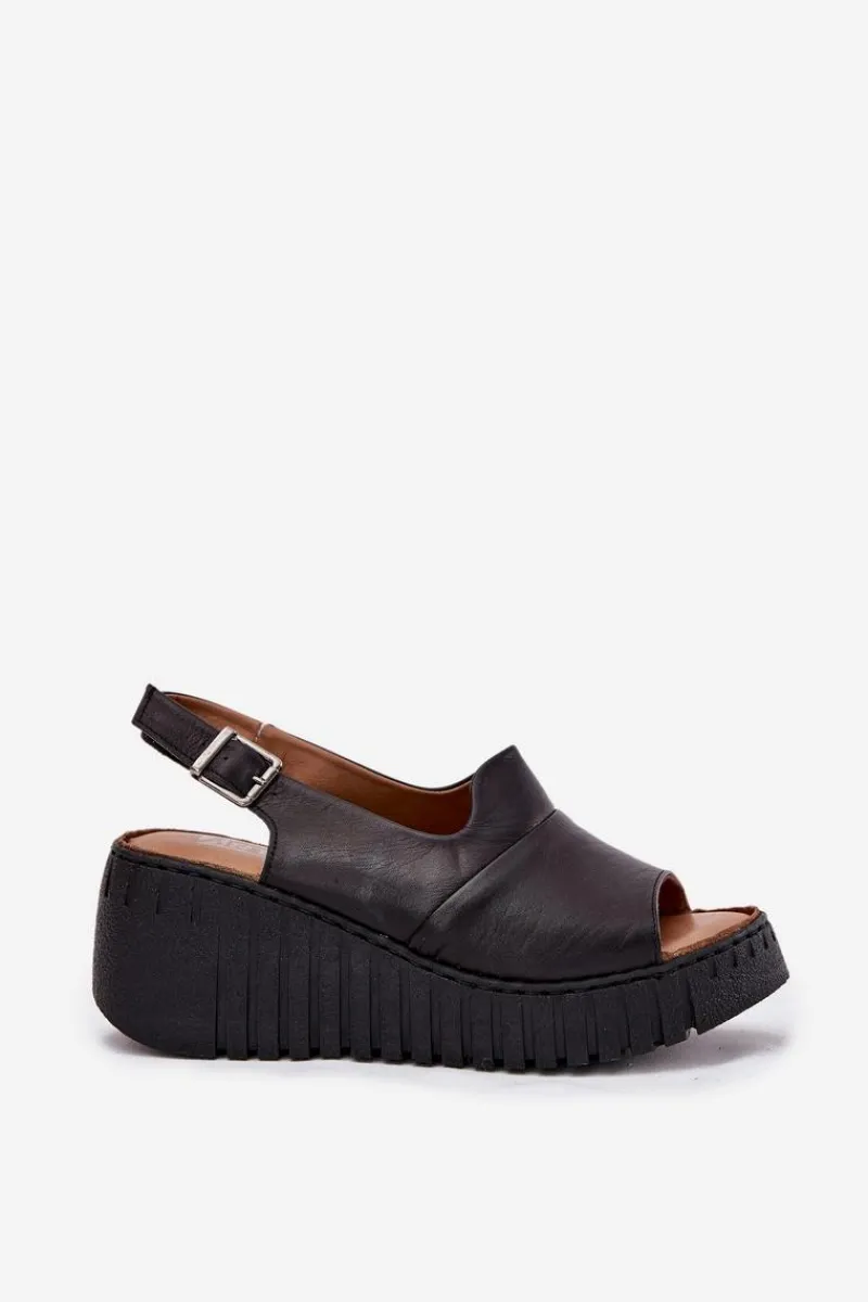 Sandały Na Koturnie>Artiker Sandały Damskie Z Naturalnej Skóry Na Koturnie 54C0791 Czarne Czarny