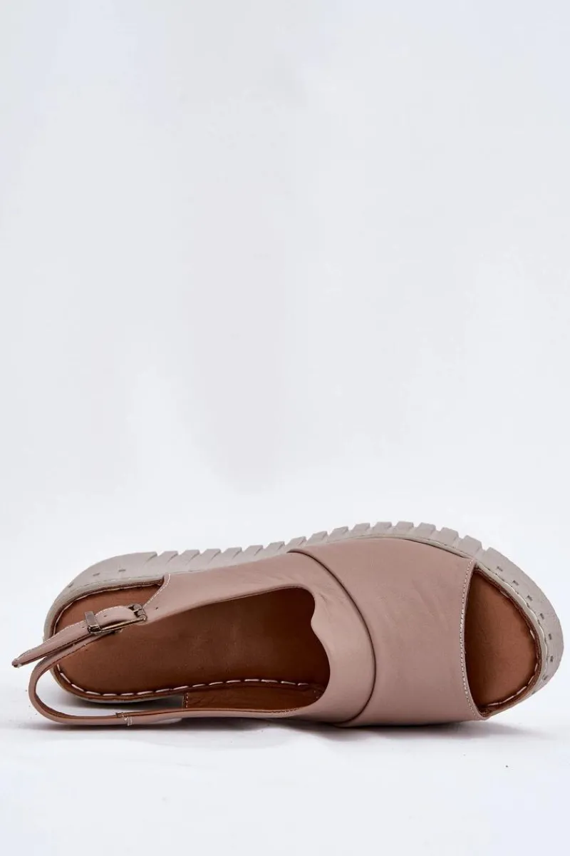 Sale Artiker Sandały Damskie Z Naturalnej Skóry Na Koturnie 54C0788 Ciemnobeżowe Beżowy