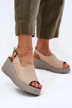 Sandały Na Koturnie>Artiker Sandały Damskie Z Naturalnej Skóry Na Koturnie 56C0957 Beżowe
