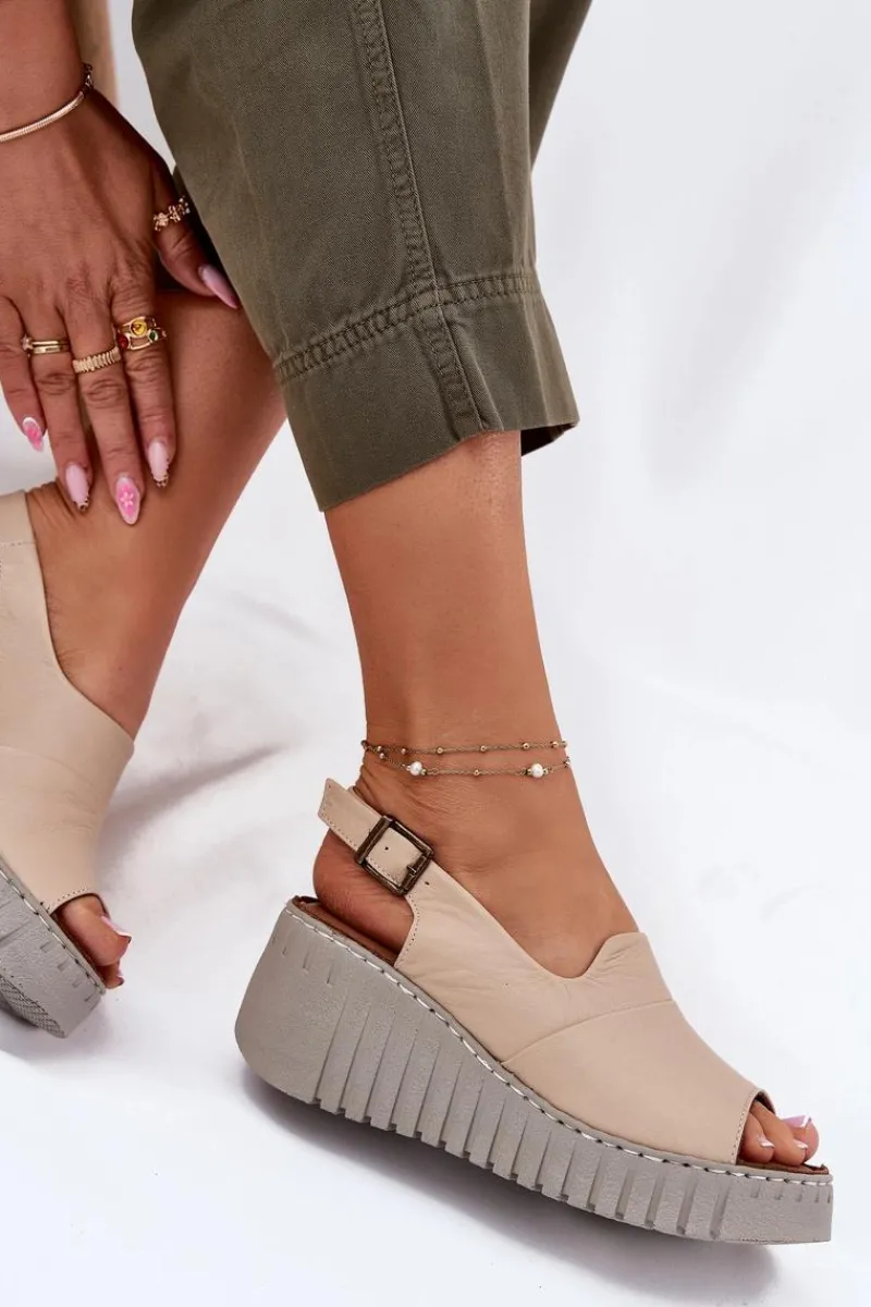 Sandały Na Koturnie>Artiker Sandały Damskie Z Naturalnej Skóry Na Koturnie 56C0957 Beżowe