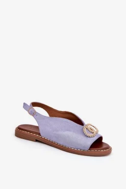 Online Boto Sandały Damskie Z Ozdobą Na Płaskim Obcasie Eko Zamszowe e Ralisses Niebieski